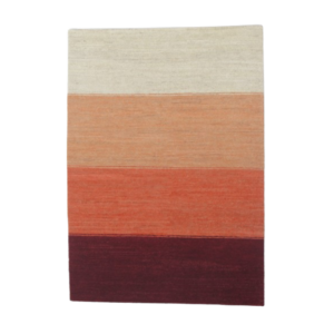 Sunset Sunrise 4 x 6 Rug Four Tone Dark Cherry, Coral, Ginger, Natural White, Tibetan Handknotted Fairtrade 100% Wool Rug